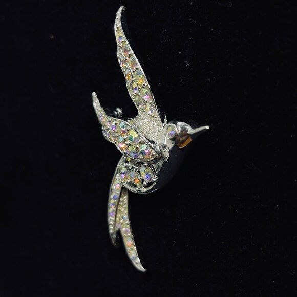 Vintage Sarah Coventry Silver Tone Aurora Borealis Rhinestone Bird Brooch (5189) - Picture 2 of 6